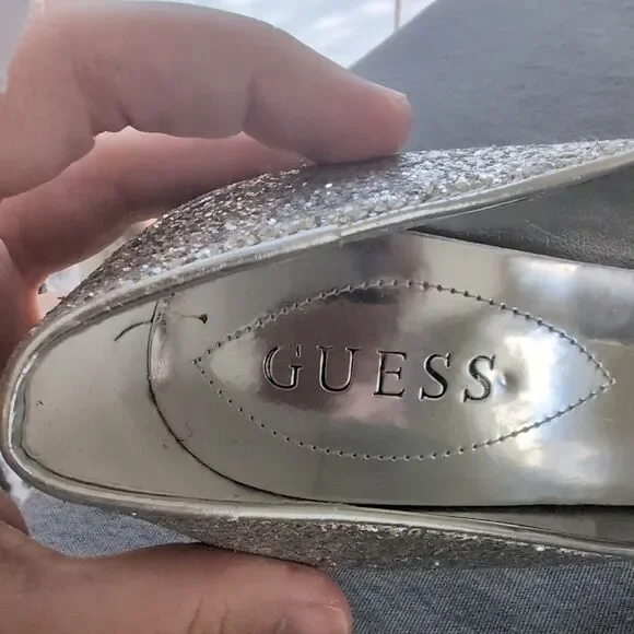 Guess Silver Metallic Glitter Pointed Toe High Heel Stilettos Women's shoe 8 - Picture 4 of 10
